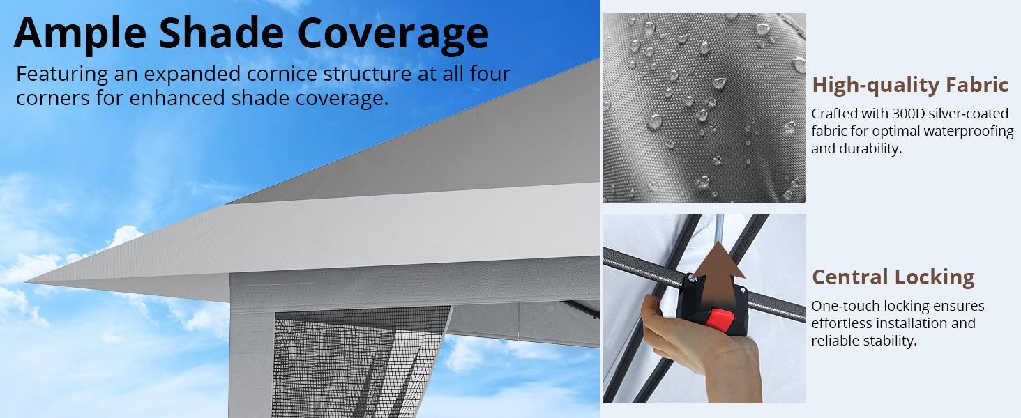 13x13FT Pop Up Gazebo, Outdoor Canopy Tent with Mosquito Netting, Pop Up Canopy with Double Roof Design & Adjustable Height, UV-Resistant Patio Gazebo Sunshade for Graden/Backyard/Lawn/Beach (Gray)