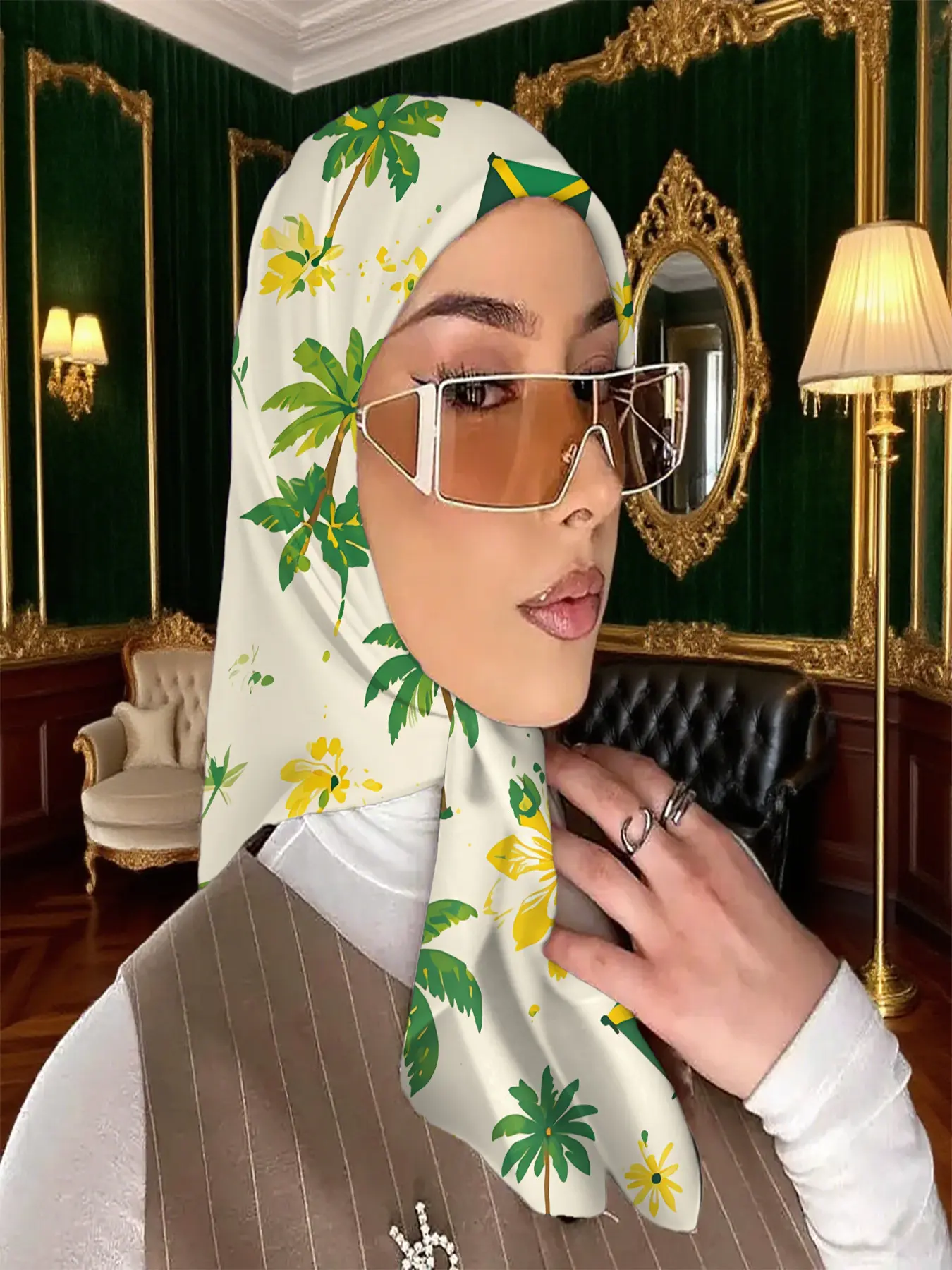 【Jamaica Culture】Scarf Shawl Wrap with Jamaican Flag, Palm Trees, Yellow Hibiscus & "Jamaica" Text – Ideal for Caribbean Music Festivals, Jamaican Cultural Events, Island Resort Wear, Tropical Vacations and Summer Celebration Outfits