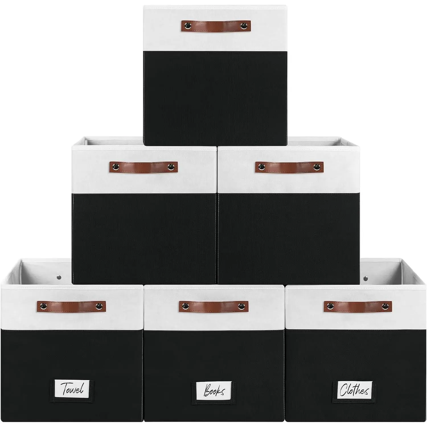 13 inch Storage Bins with Labels 6 Pack |   Foldable Storage Cubes, Storage Baskets, Closet Storage