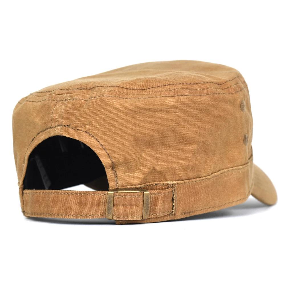 Waxed Canvas Cotton Military Caps Men Waterproof Cadet Army Cap Unique Design Vintage Flat Top Hat