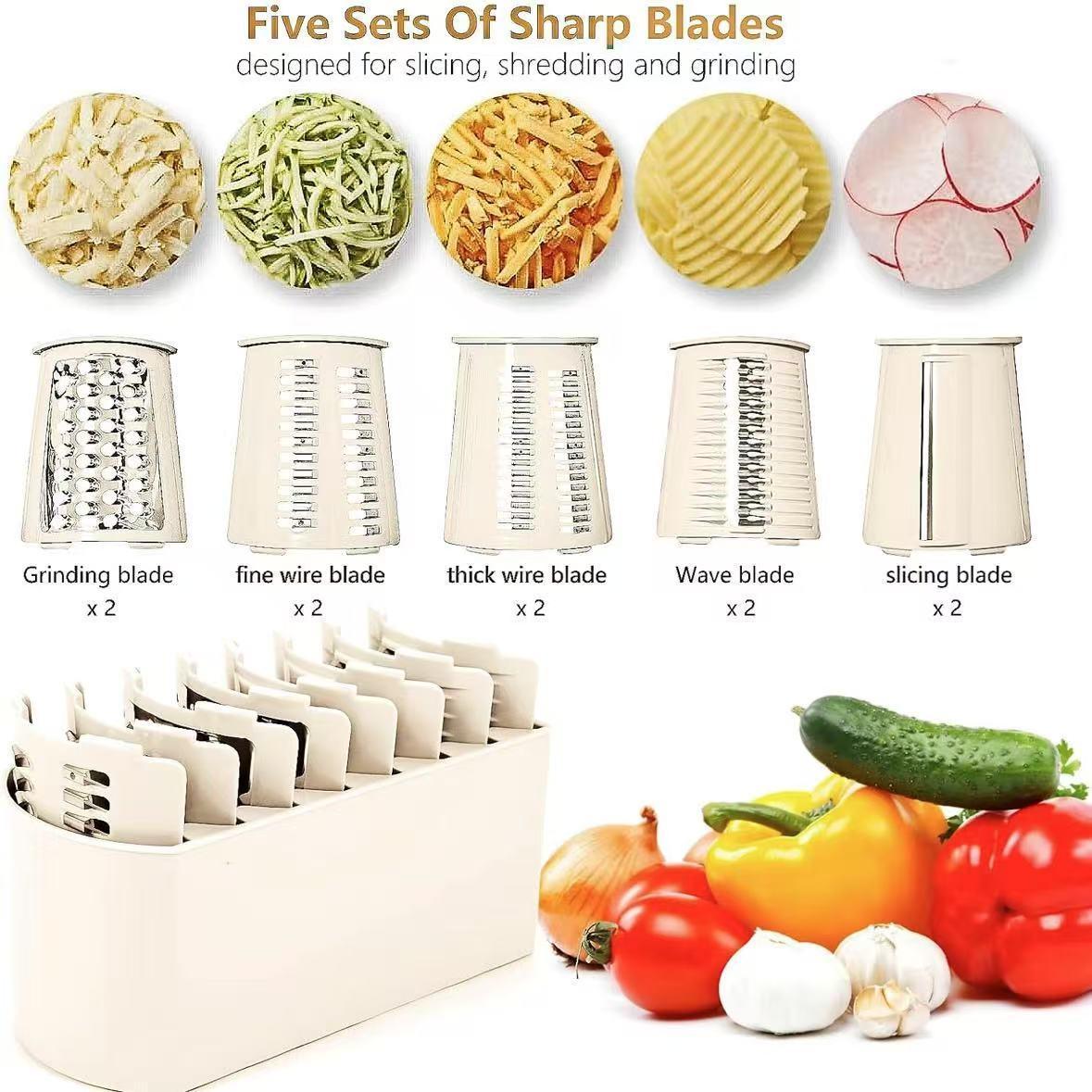 Manual Cheese Grater, 1 Set Rotating Cheese Crusher with Interchangeable Blades, Vegetable Chopper, Kitchen Utensils & Gadgets