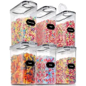 Large Dry Food Storage Containers with Lids, 6PCS Airtight Cereal Containers Storage Set, Leak-proof Canister Set for Kitchen Pantry Organization with 20 Labels & Marker (4L Black)