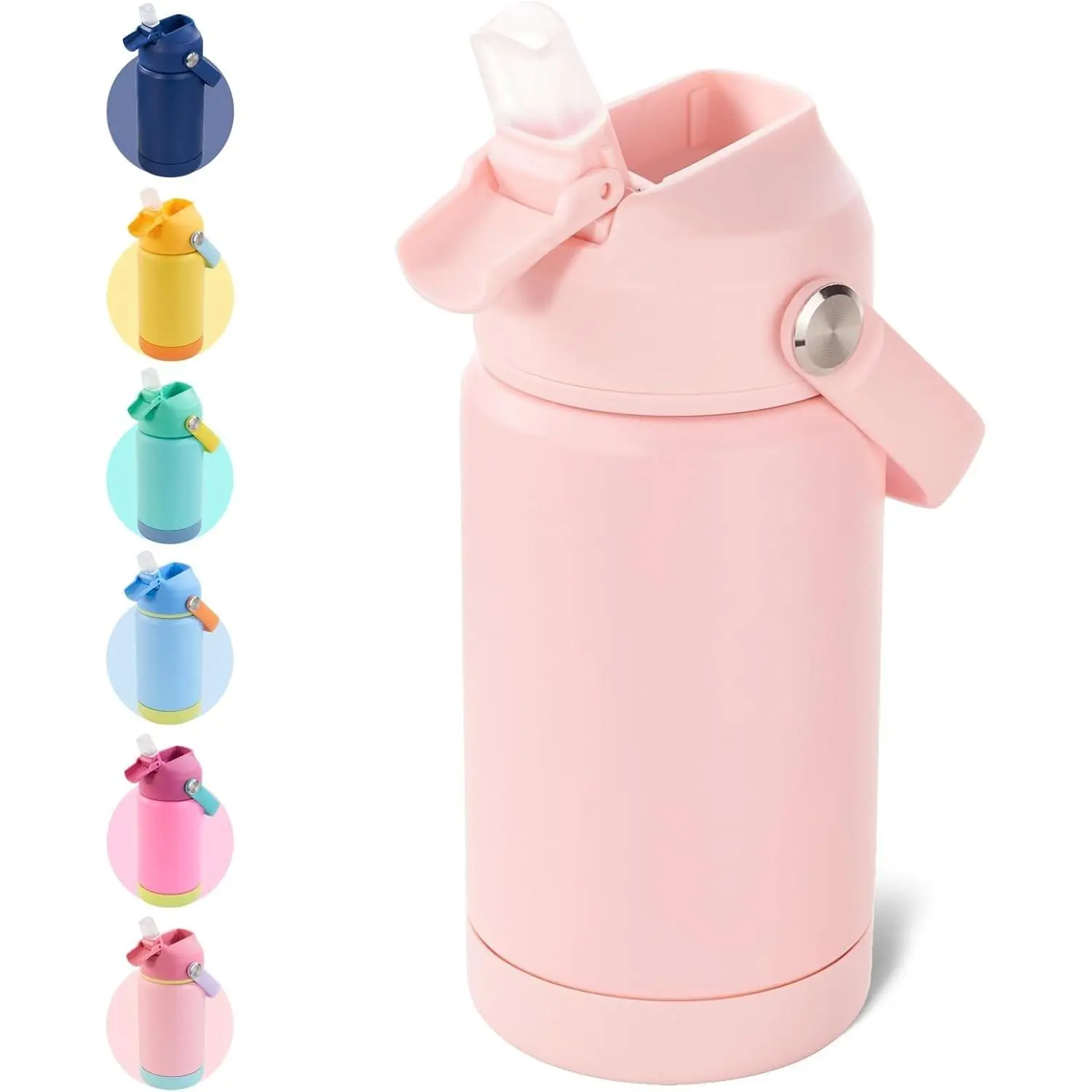 Kerilyn 12oz Kids Water Bottle, Stainless Steel Insulated Water Bottle for Kids, Toddler Cup With Straws Leak-proof, Toddler Water Bottles for School Boys Girls, BPA Free, Pink