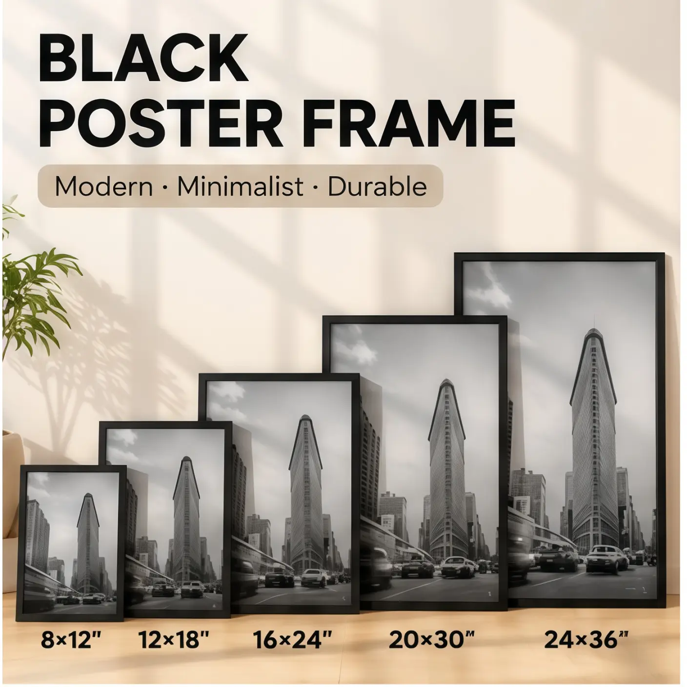 24x36 Inch Black Aluminum Poster Frame with Clear Acrylic Front, Easy-Open Bottom Loading Design, Slim Wall Mount Frame for Posters, Prints & Photos, Frame Only