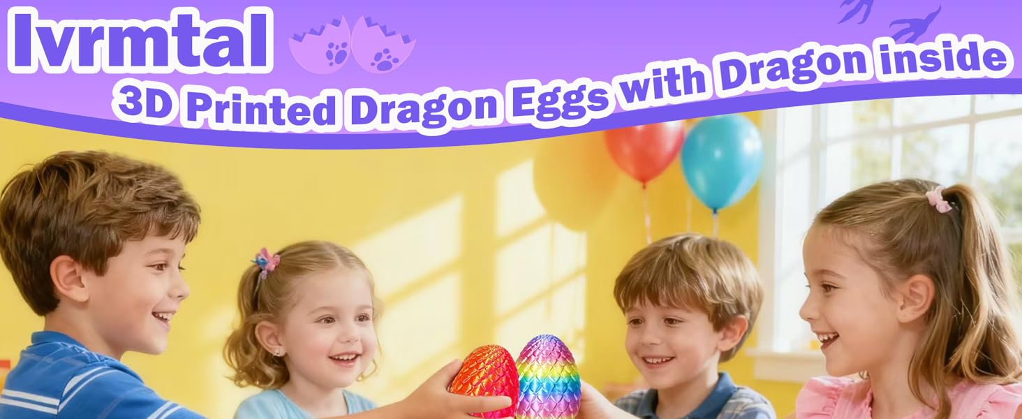 4PCS 3D Printed Dragon Eggs with Dragon Inside, Prefilled Easter Eggs with Toys for Kids 3D Printing Crystal Dragon Animals Easter Basket Stuffers and Essentials Dragon Gifts for Boys Girls