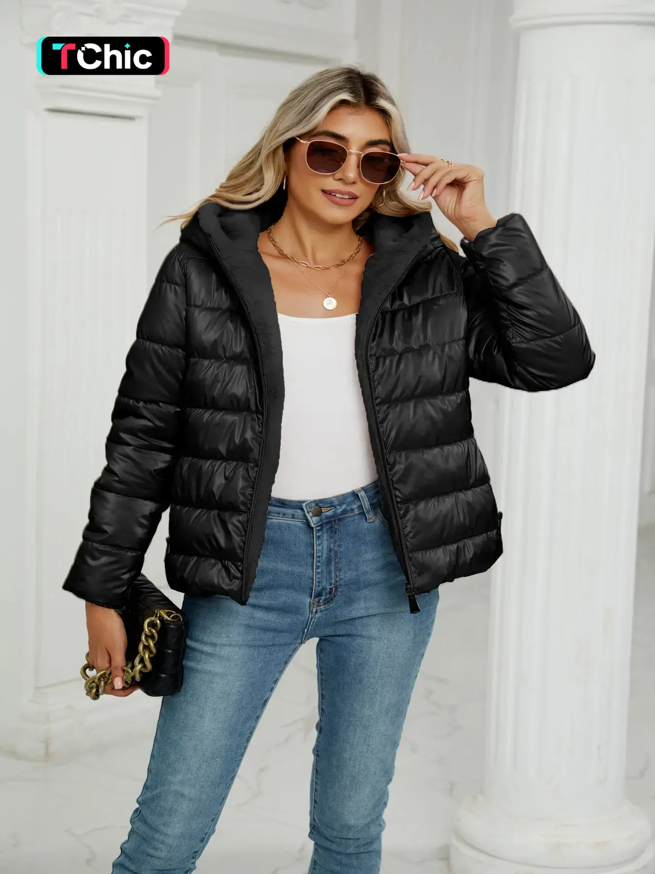 Women's Fall & Winter Warm Cotton Jacket, Reversible Hooded Casual Outerwear with Pockets and Zipper, Daily Commute Wear