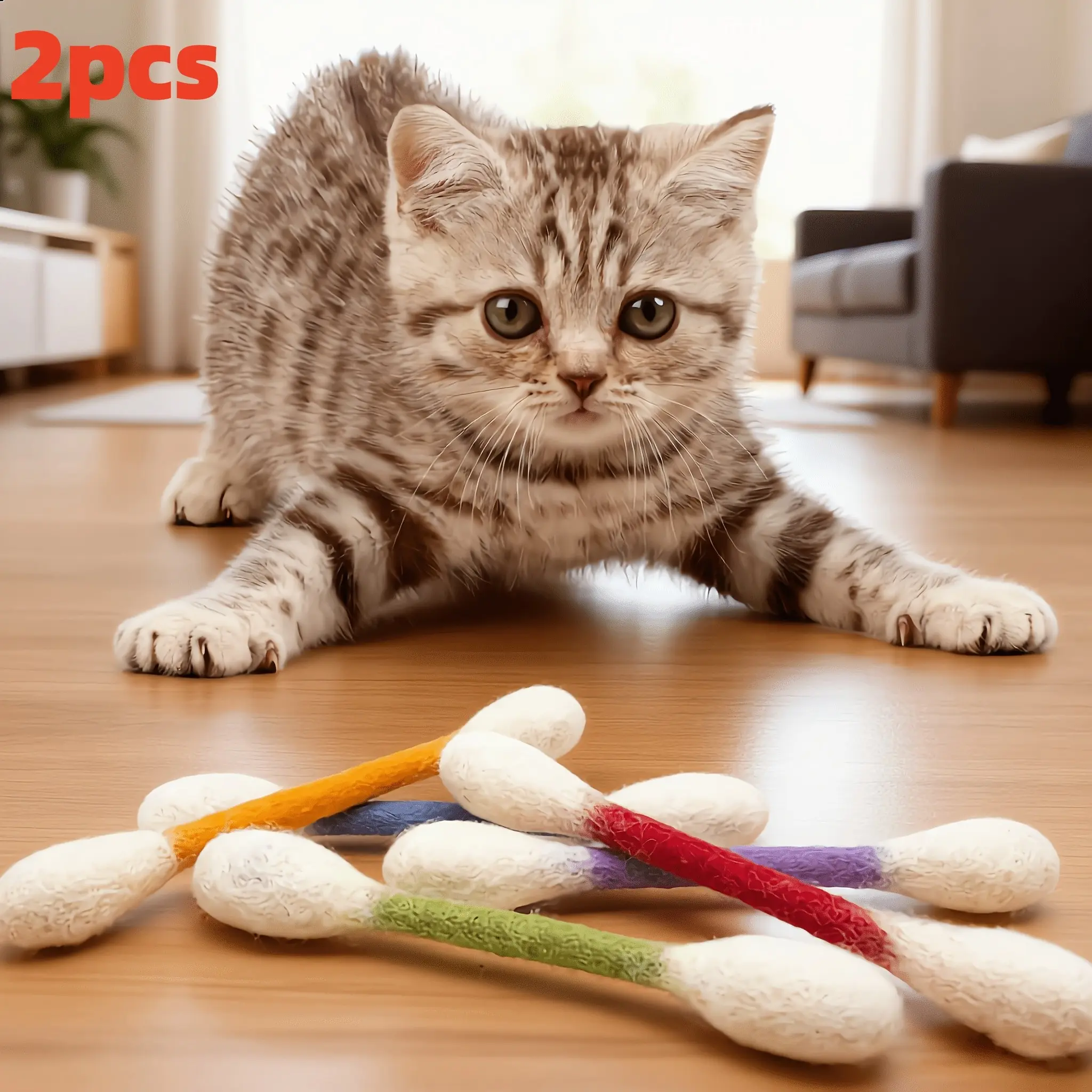 2-Pack Extra Large Size Cat Toys, Durable Material Interactive Fun Cat Playsticks, Perfect for Reducing Boredom, Ideal for Cat Lovers, Sturdy and Bite-Resistant