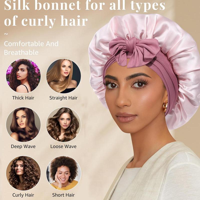 AWAYTR 100% Silk Bonnets for Sleeping Women Men Mulberry Silk Double Layer Hair Bonnet with Elastic Tie Band Reversible Nightcap Gifts for Female Multistyle Wrapcap Haircare