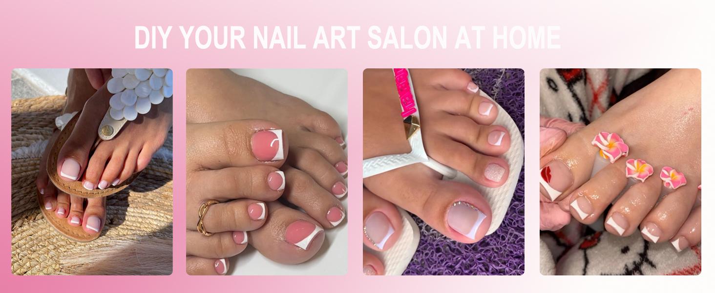 Toe Nail Press Ons, French Tips Toe Press On Nails, 150pcs Square Pre-Designed Soft Gel Thick False Toenail Extension, Berry Pink Full Cover Acrylic for DIY 15 Sizes