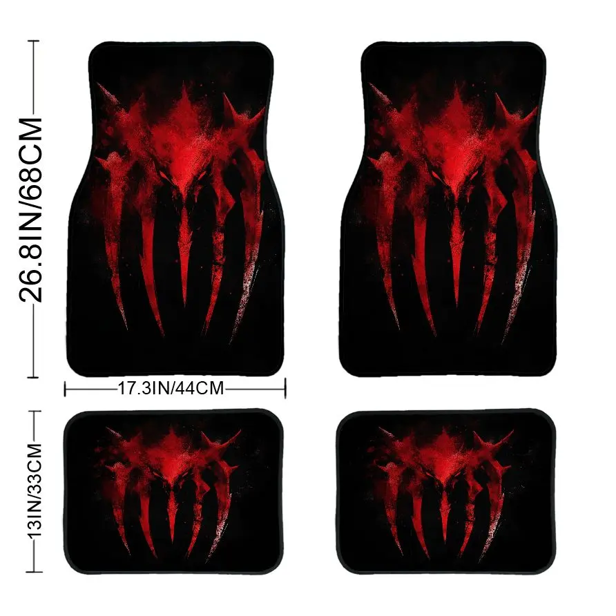 4pcs Car Floor Mats Red Demon Claw Design Polyester Fiber Universal Fit Car Floor Mats Car Additions Interior Decor Front And Rear Floor Mats