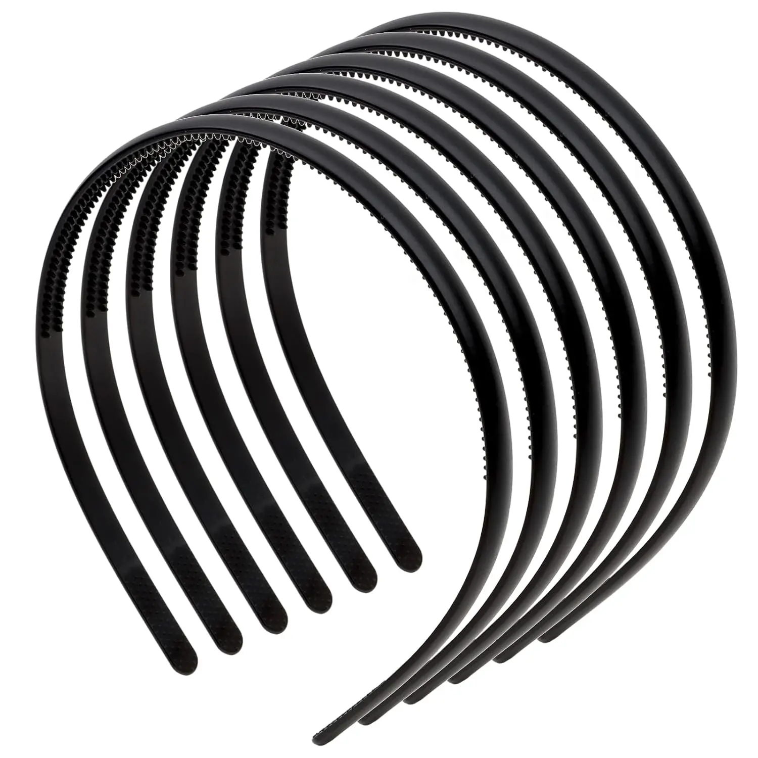 Plastic Headbands for Women, 6 count Black Non Slip Thin Headbands | Fashion Skinny Headbands Comb Plain  Band with  DIY Hair Pieces Accessories for Women Girls