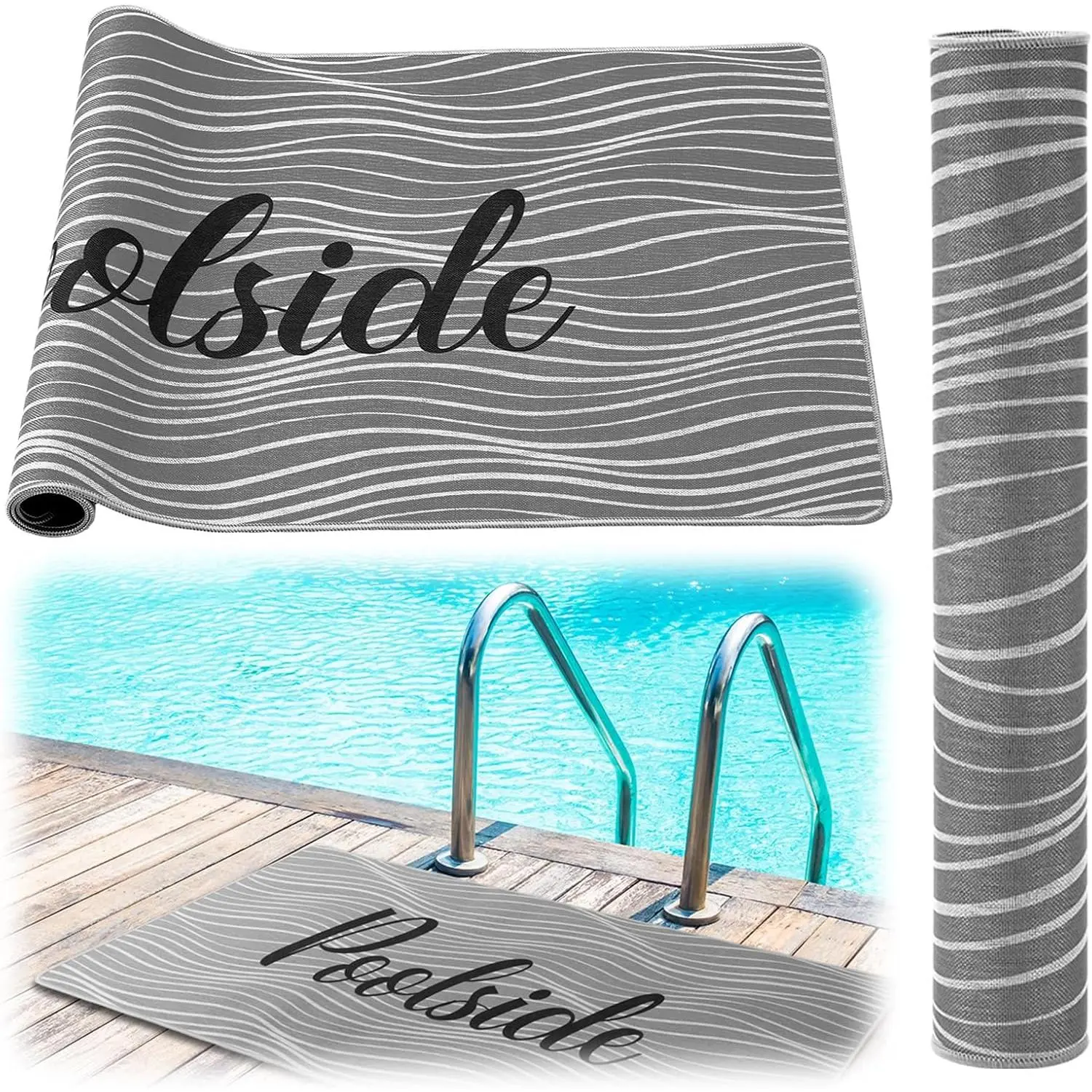 Pool Mat Poolside Non Slip Mat Walk Pool Deck Mats Rugs for Floor Outdoor Rubber Mats with Drainage Outdoor and Indoor Dock Safety(Grey,23.62" X 47.24")