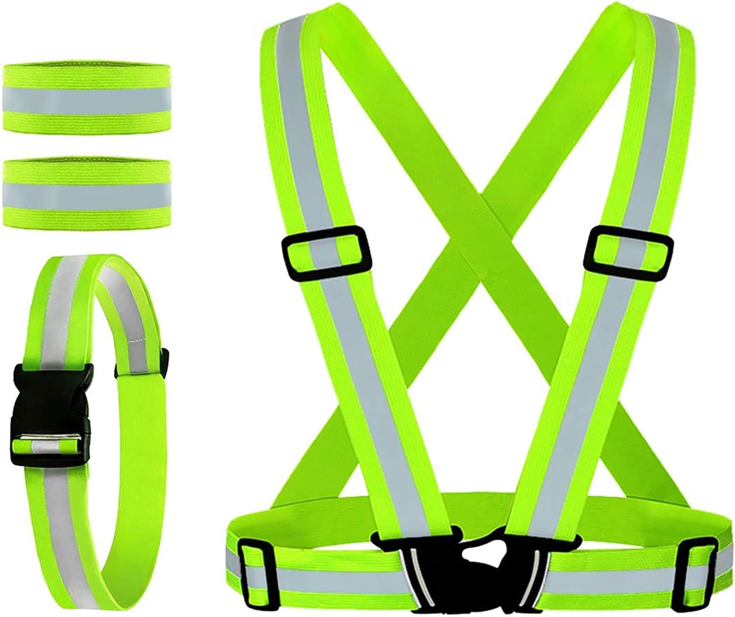 Reflective Vest, Reflective Glow Belt with 2Pack Reflector Armbands, Adjustable Elastic Safety Vest Outdoor Reflective Belt High Visibility, Ultralight & Comfy for Running, Jogging, Walking, Cycling,