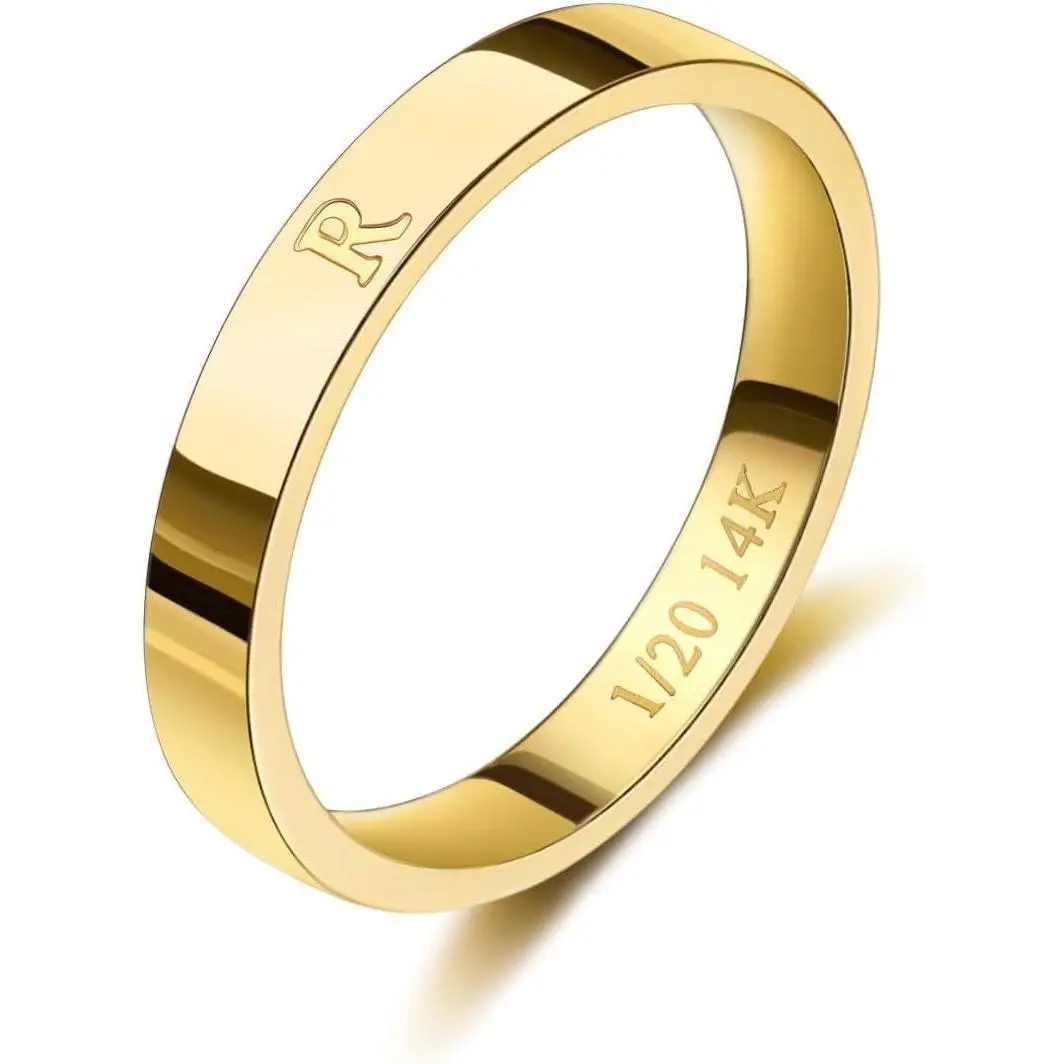 Gold Initial Ring for Women Non Tarnish Dainty 14K Gold Filled Ring Stackable Personalized Letter Stacking Thumb Pinky Rings for Mom Wedding Bands Engagement Birthday Gifts Jewelry Size 6-10