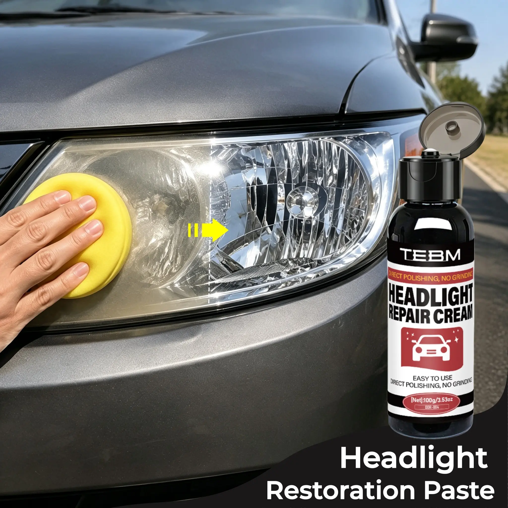 Car Headlight Restoration Polish Cream, Remove Oxidation Haze, Scratch Remover for Hazy Headlamp Lens, UV Protection