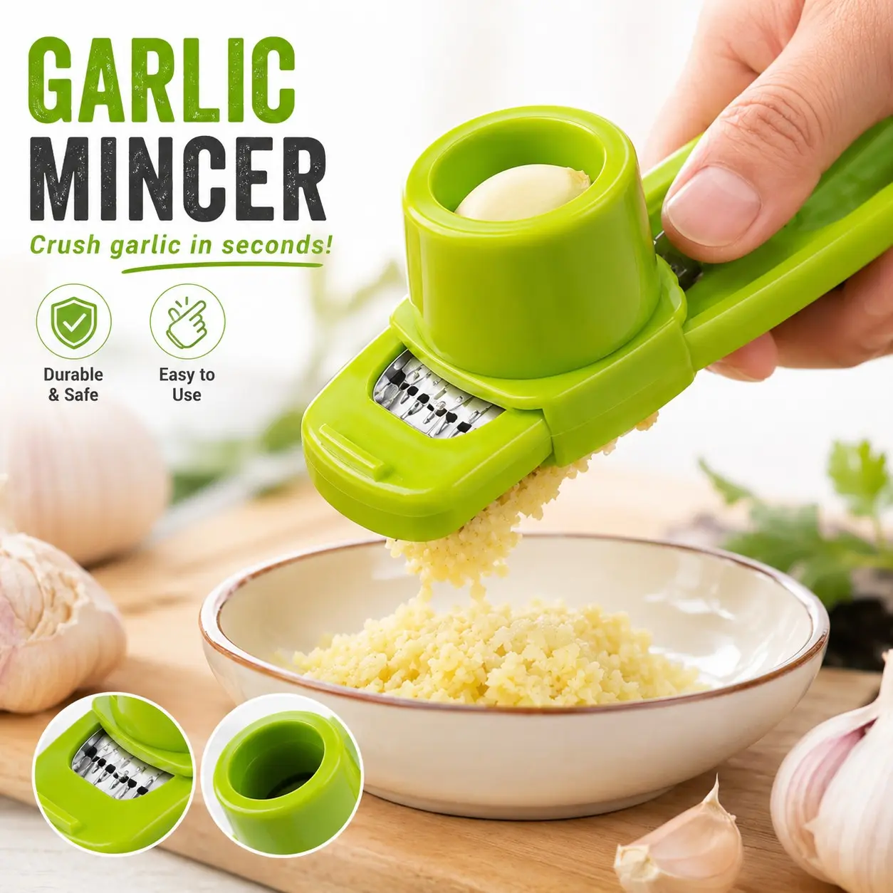 Garlic Press, Manual Garlic Press, 1 Count Multifunctional Garlic Mincer & Crusher with Handle, Garlic Presser, Kitchen Utensils, Cooking Tool