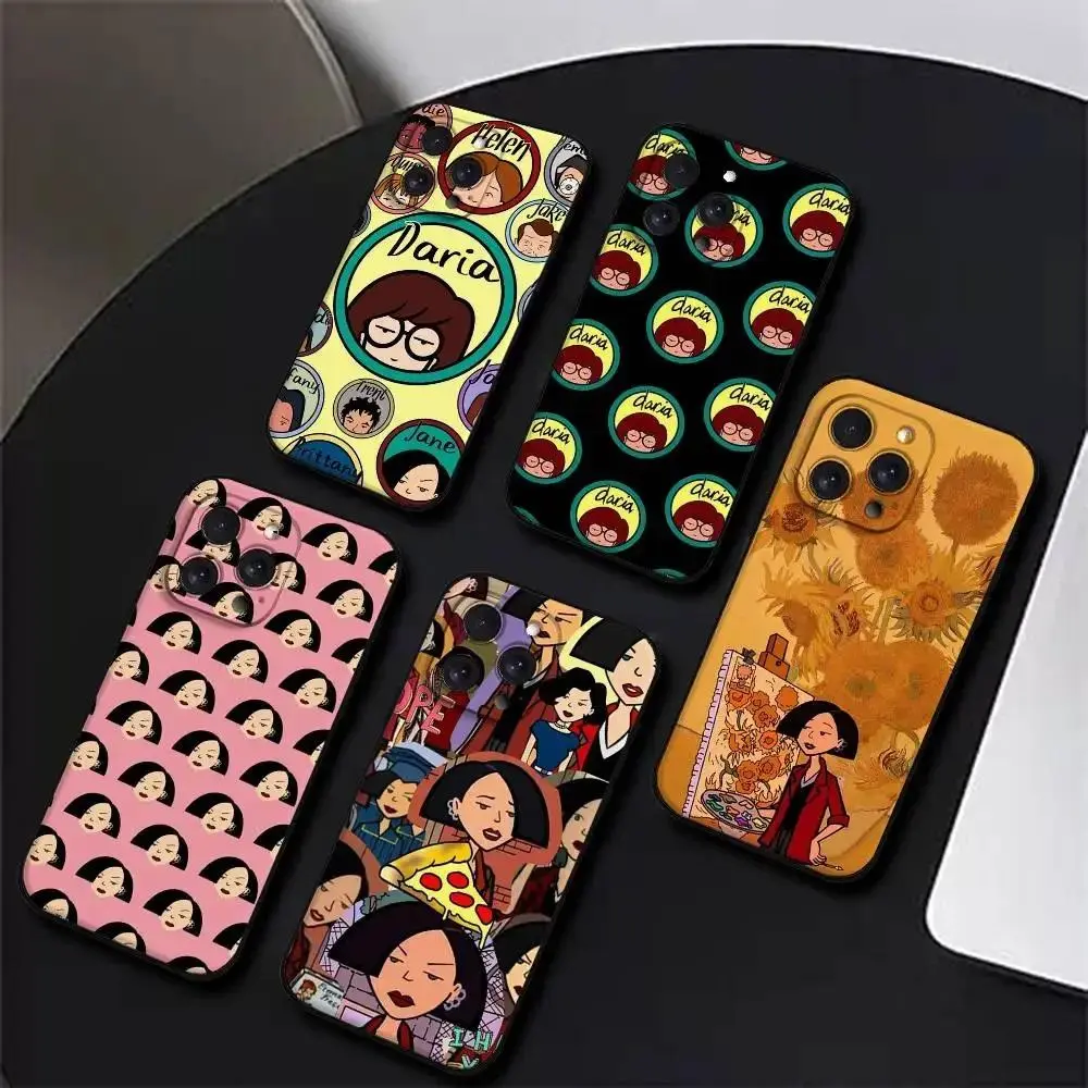 Daria's Personalized Slim Anime Printed Pattern Soft Silicone Black Phone Case - Shockproof Soft Cover Accessory for iPhone 11-17 Pro Max/Plus, Samsung Galaxy S23-S25 Smartphones (Ideal for Anime Fans)
