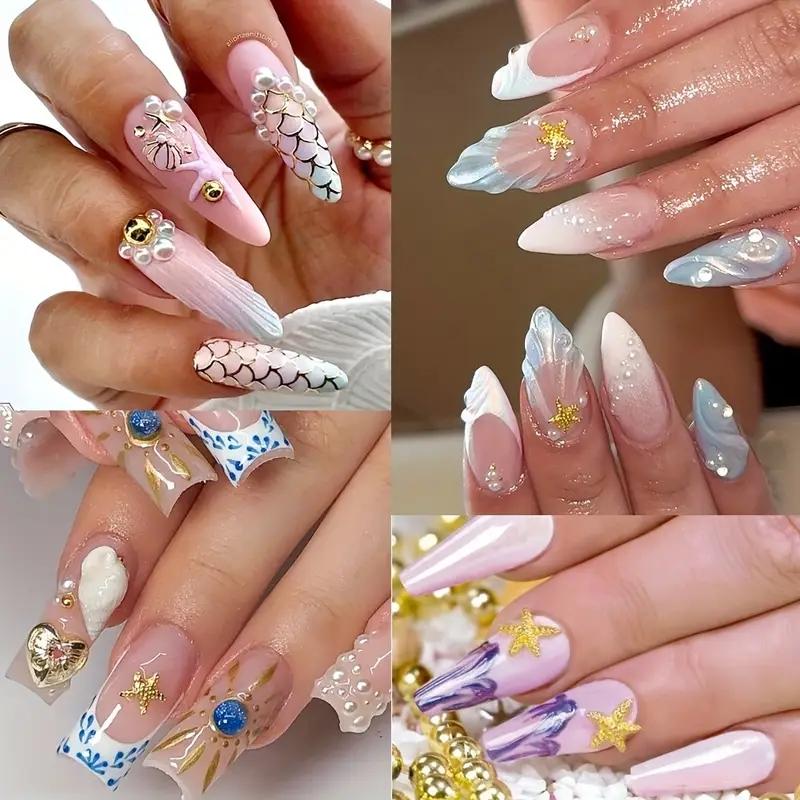 12 Grids 3D Ocean Nail Art Decorations, Mixed Sea Horse Starfish Conch Pearl Mini Caviar Beads Rhinestones, Seahorse Nail Art