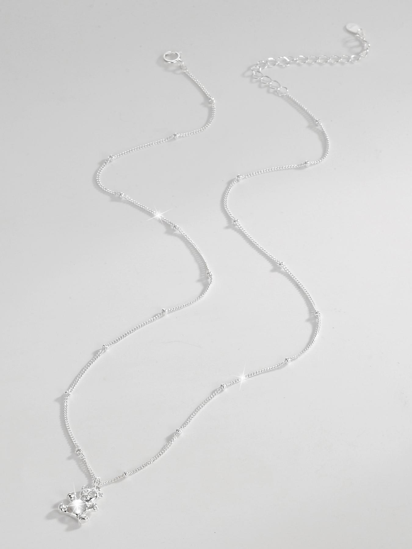 S925 Sterling Silver Cute Cartoon Bear Pendant Necklace, Fashion Jewelry for Party, Daily Clothing Decor, Trendy All-match & Exquisite Jewelry for Birthday Gift