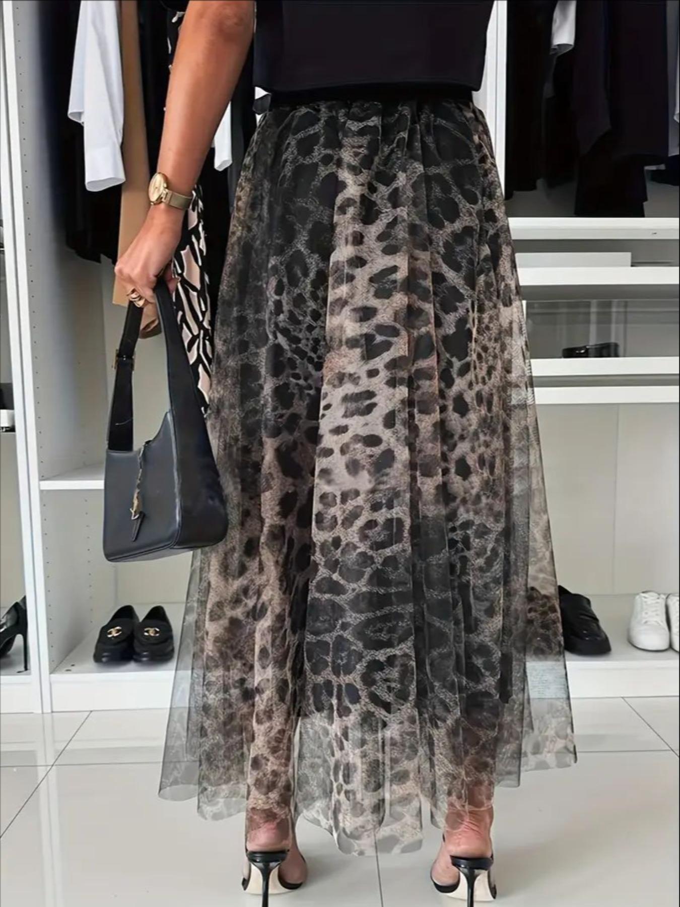 Women's Leopard Print Long Skirt, Elegant Casual Fitted A-Line Skirt for Daily Outdoor Wear, Ladies Bottoms for All Seasons