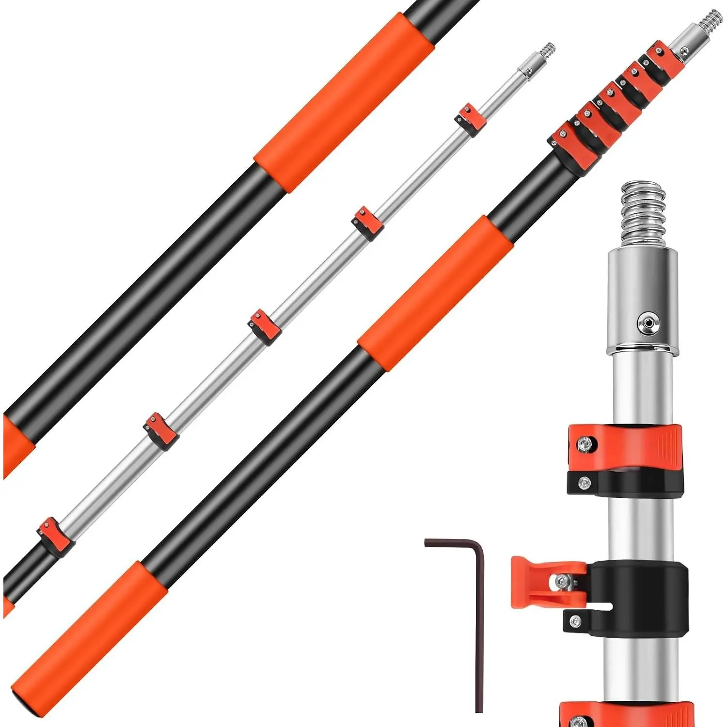 5-24FT Telescoping Extension Pole, Reach Up to 30FT, Multi Purpose with 3/4'' Universal Threaded, Lightweight Professional for Indoor & Outdoor Cleaning Use
