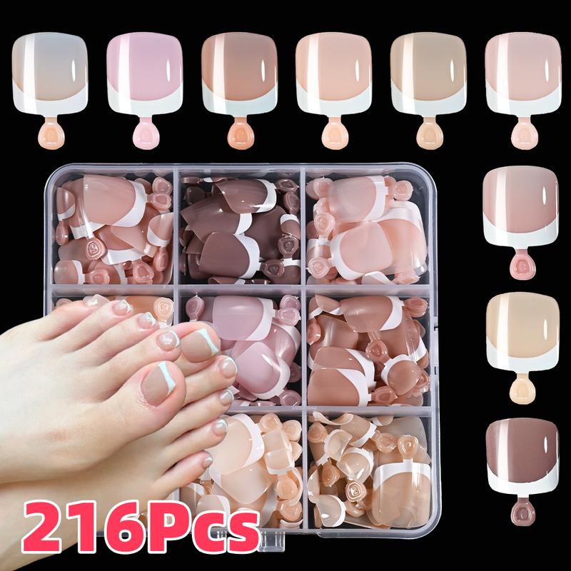 216/120Pcs Press on Toenails 9Colors Short Square False Nail Tips Glossy Nude/Pink/Brown Fake Toenail for Summer DIY Foot