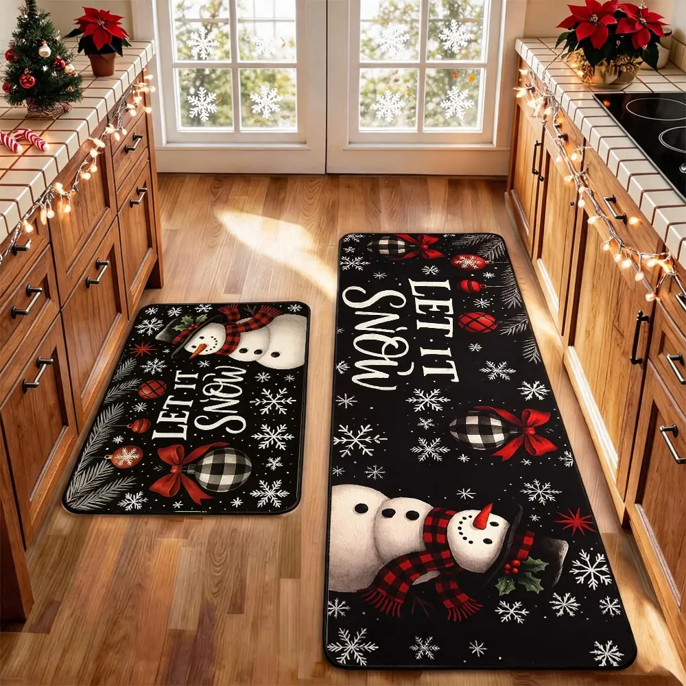 2 Pcs Christmas Kitchen Rug Mat Gnomes Gingerbread Tree Santa Clause Snowflake Red Black Floor Mat Set Farmhouse Kitchen Rug Non Slip Restaurant Floor Dining Room Laundry Room Decor Carpet Mat Winter Decor Home Decor Rug