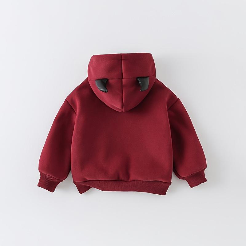 Boys Fleece Hoodie Red Devil Letter Pattern Winter Warmth Loose Casual Pullover Machine Washable Christmas Halloween 2025 New Stylish Design Durable Material Kids Hooded Sweatshirt