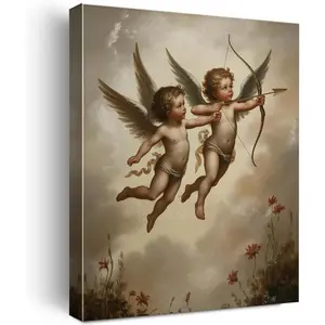 Nurawo Vintage Cupids Valentine's Day Wall Decor, Cute Romantic Cupids Wall Art Picture Framed Poster Painting Artwork for Home Bedroom Decoration 8x10 Inch