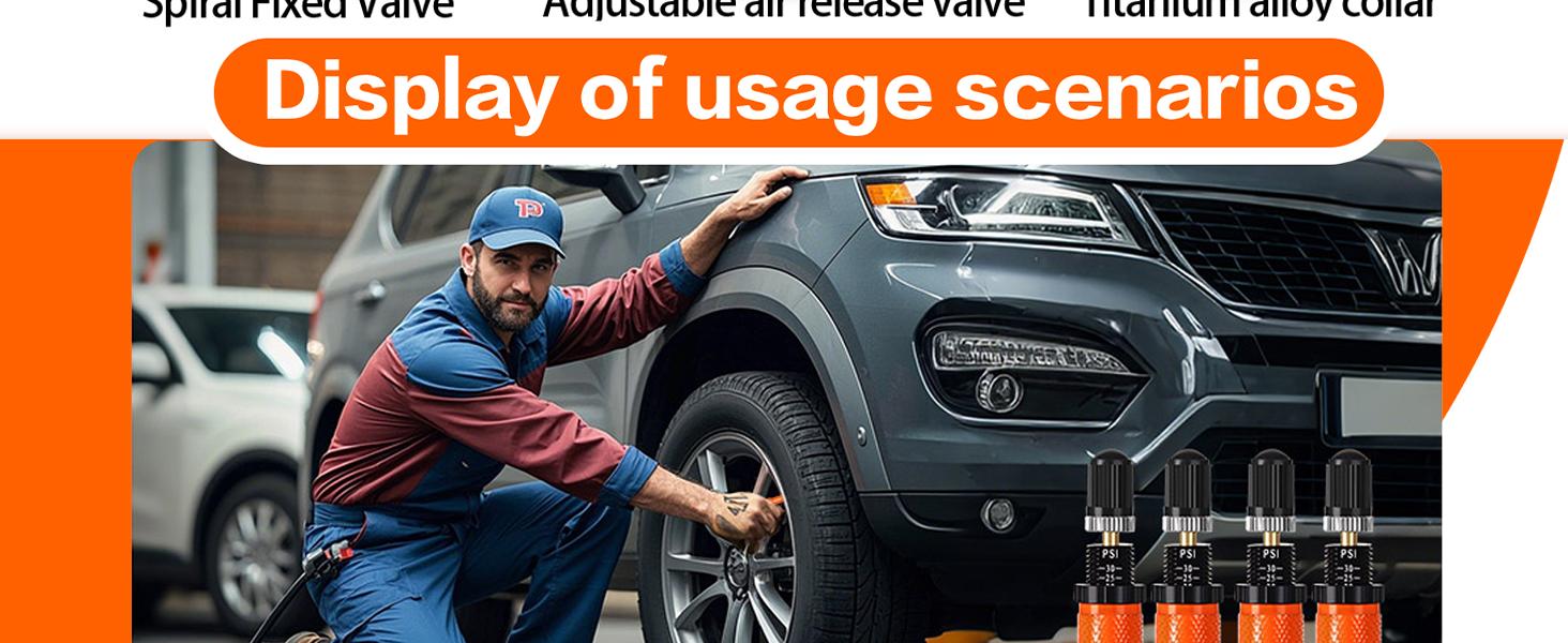 Adjustable Auto-Stop Tire Deflator Valve Kit (10-30 PSI) Tire Air Down Tool Offroad 4x4 Screw-on Automatic Tire Deflators. (4, Orange)
