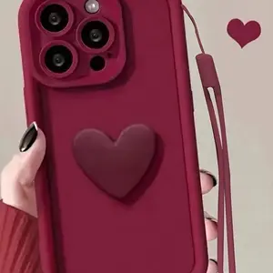 Samsung Liquid Silicone Phone Case, Full Coverage Thick Border, Lens Protection, Heart Design, Wine, for Galaxy A15/a16/a35/a54/a55/a56/s25 Ultra