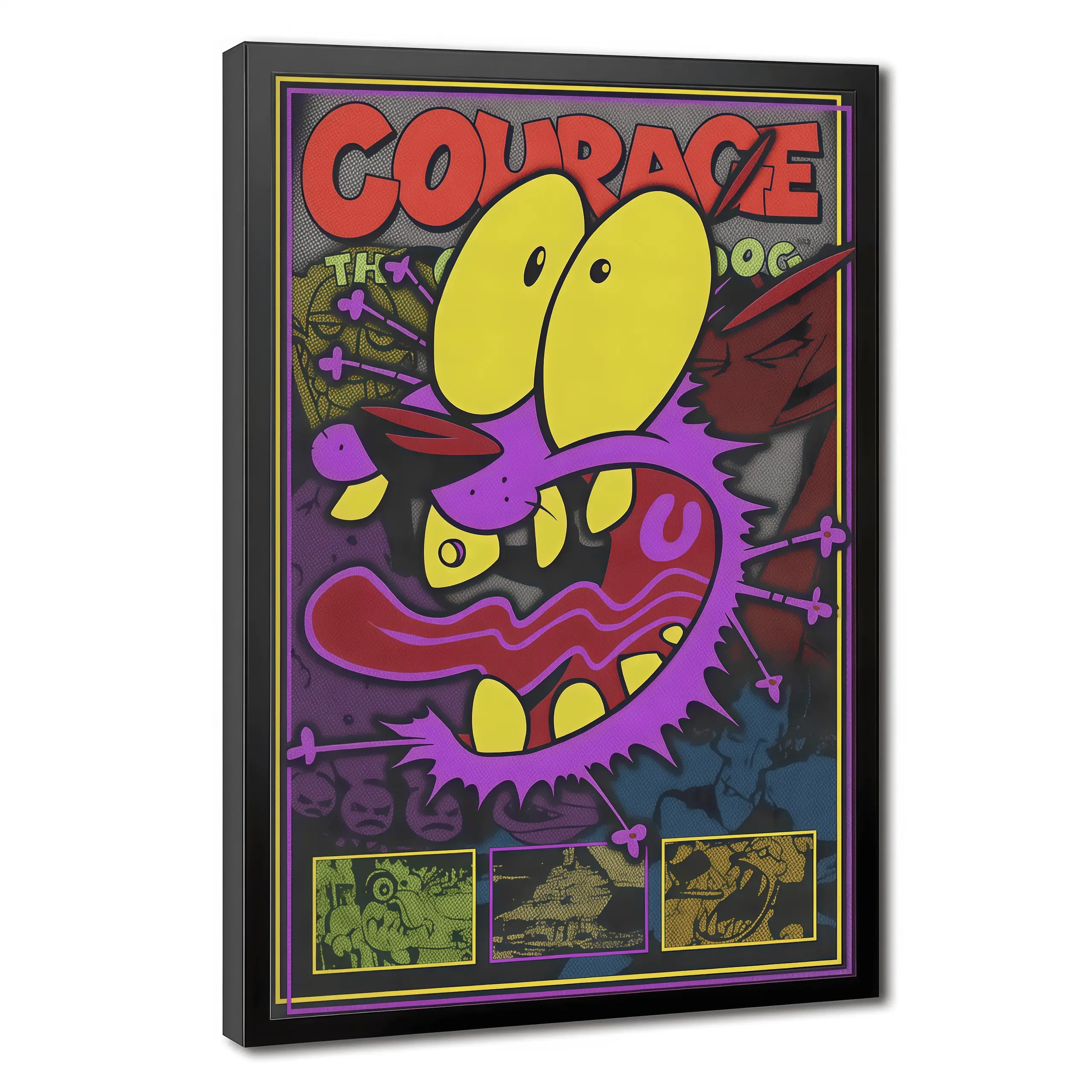 Frameless Courage The Cowardly Dog Poster Print - Cartoon Network Comic Art, Green Minimalist Horror Decor, Unique Room Decor, Living Room Apartment Accessories Gift, Cartoon Wall Art, Vintage Animation Poster, Retro Cartoon Decor, Spooky Room Decor