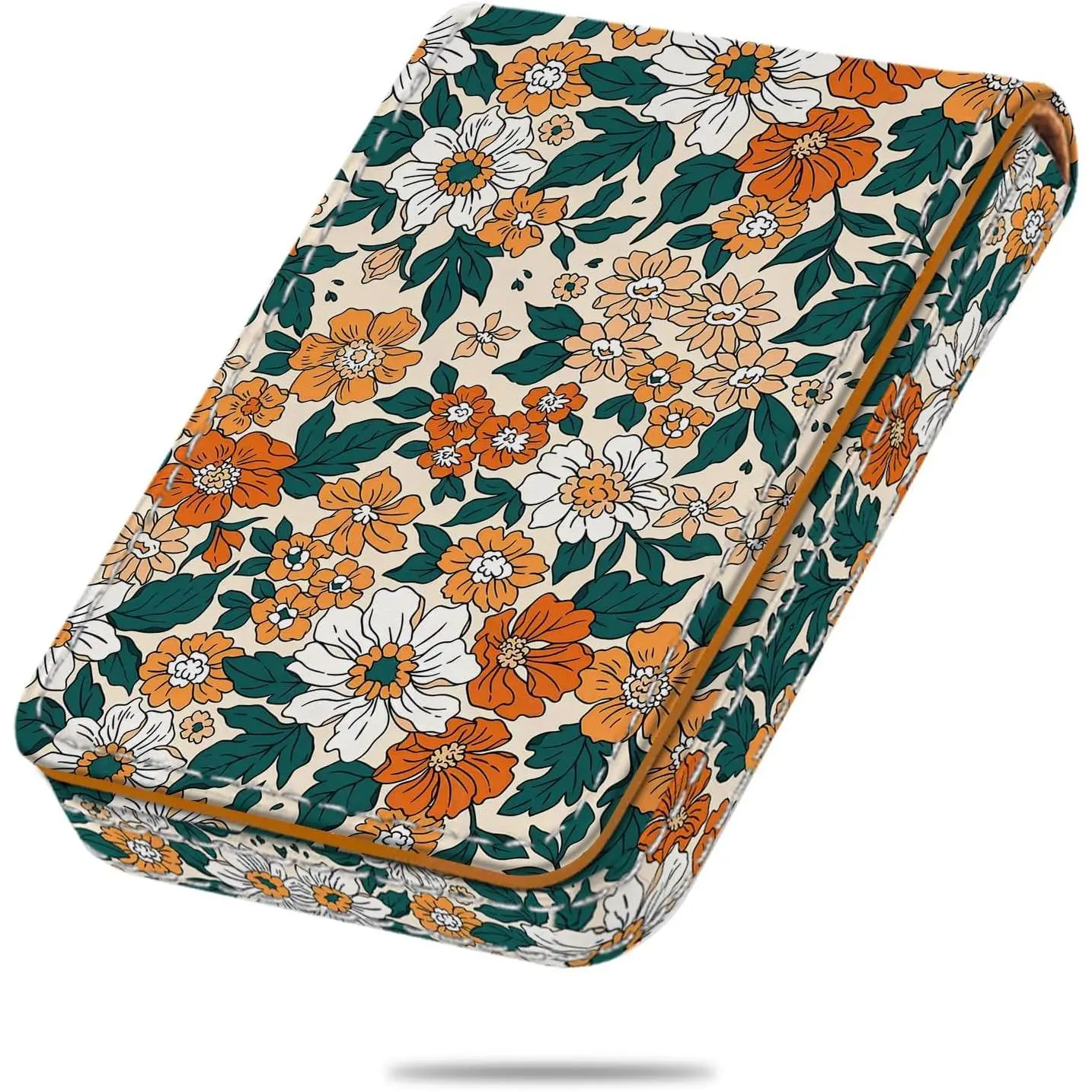 Business Card Holder, PU Leather Printing Business Card Case Pocket with  Shut, Portable Business Card Carrier Holder for Women or Men (Flower-Yellow)
