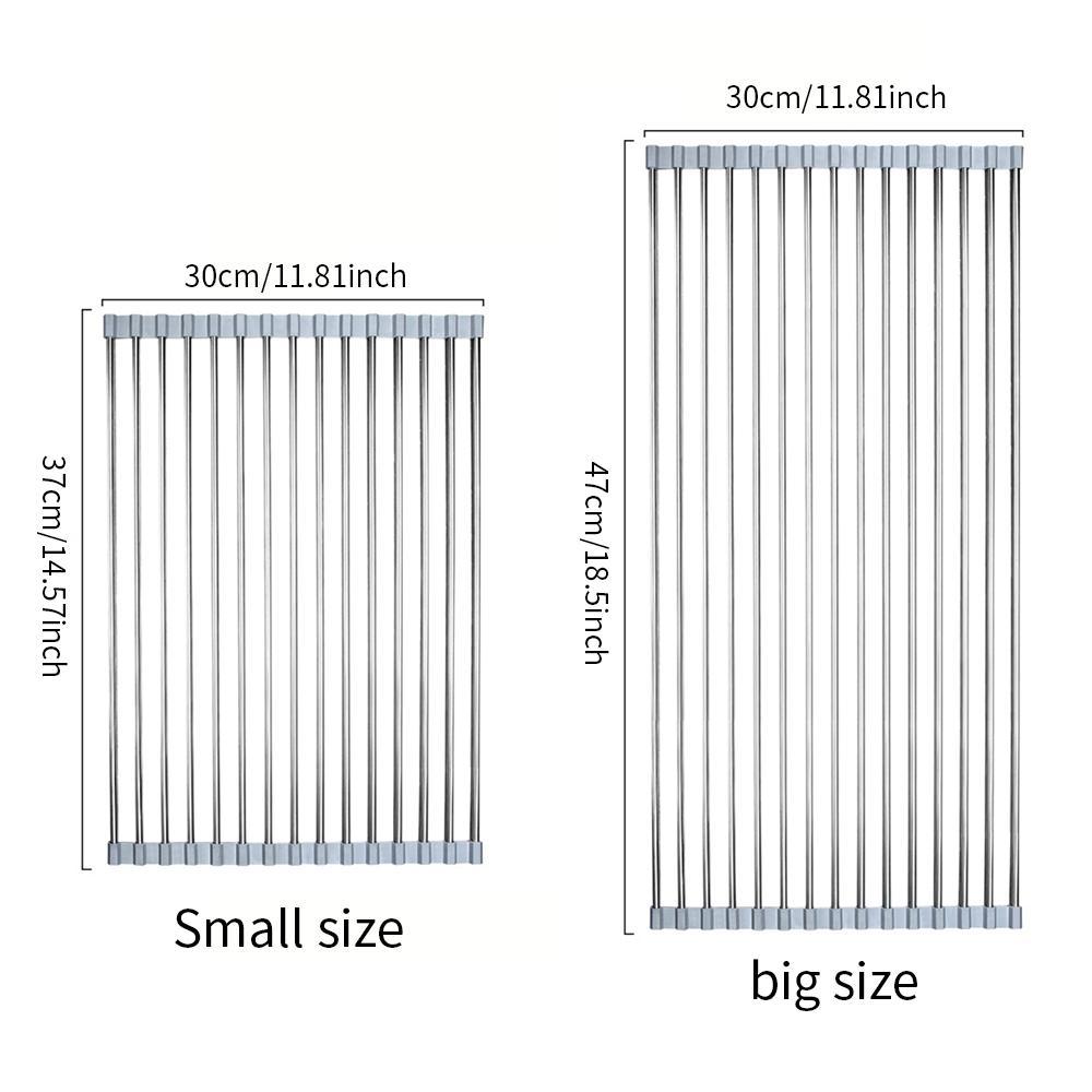 Stainless Steel Silicone Roll Up Over The Sink Dish Drying Rack, 1 Count Multifunctional & Portable Kitchen Drainer Rack, Dish Drying Organiser, Kitchen Accessories