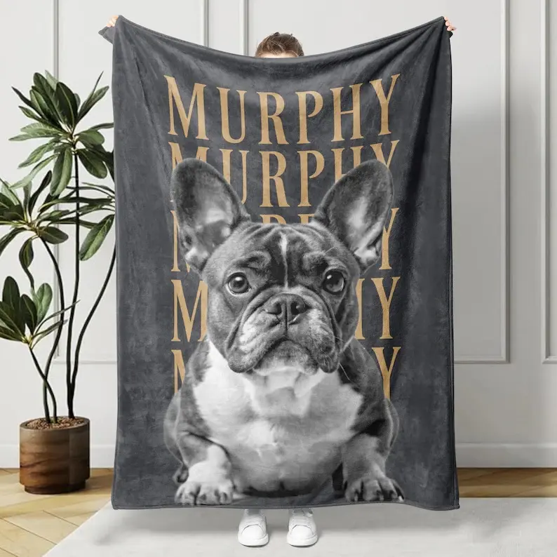 Custom Pet Photo Blanket, Personalized Dog Portrait Flannel Throw Blanket, Pet Memorial Gift, Pet Loss Gift, Vintage Photo Blanket