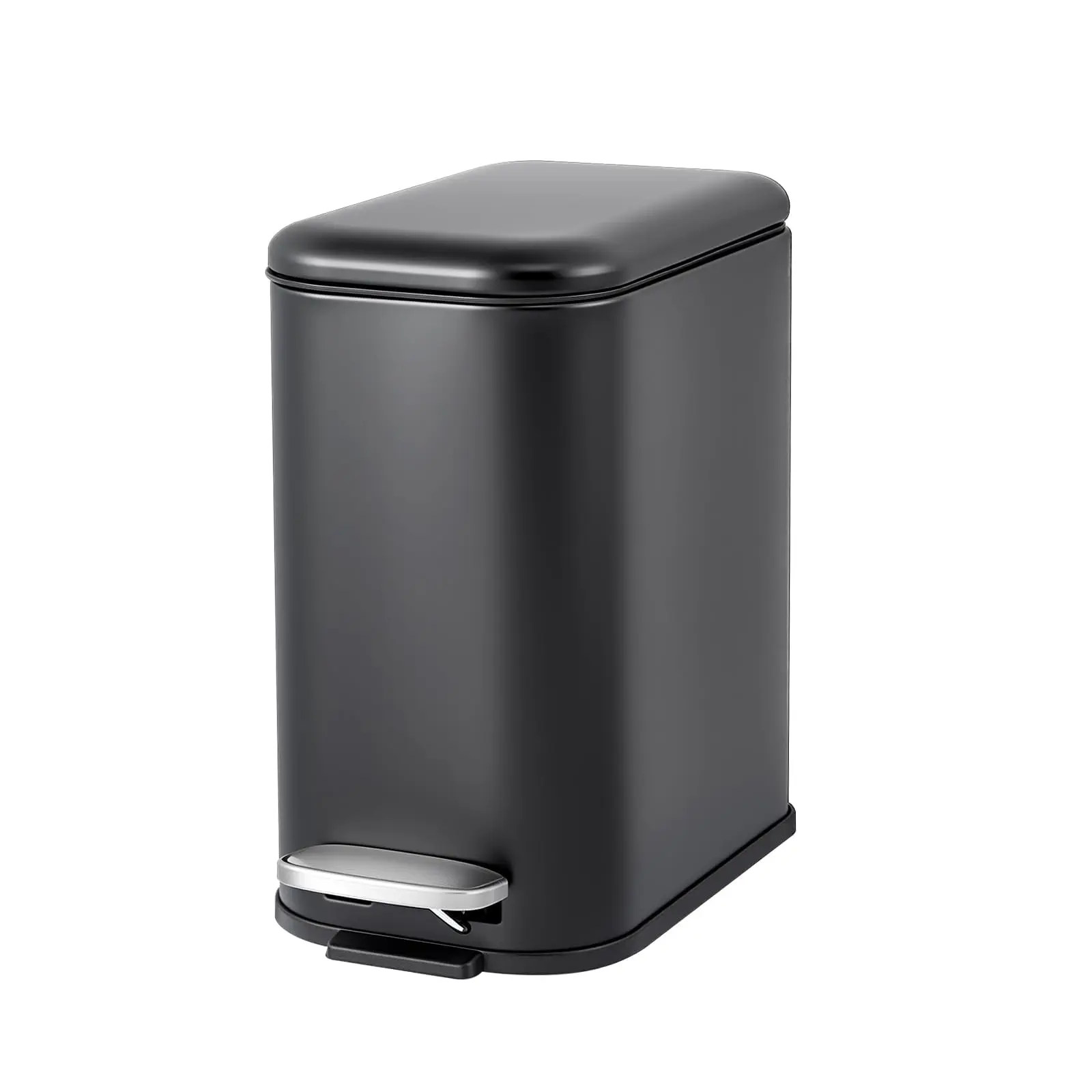 GARVEE 1.3 Gallon Slim Step Garbage Can with Soft-Close Lid, Stainless Steel Recycling Bin with Removable Inner Bucket for Kitchen, Bathroom, Office - Black