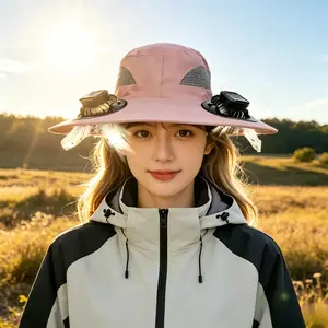 Sun Hat with Fan, Unisex Solar Powered & Rechargeable Bucket Hat with Digital Display, UPF 50+ Wide Brim for Fishing & Gardening