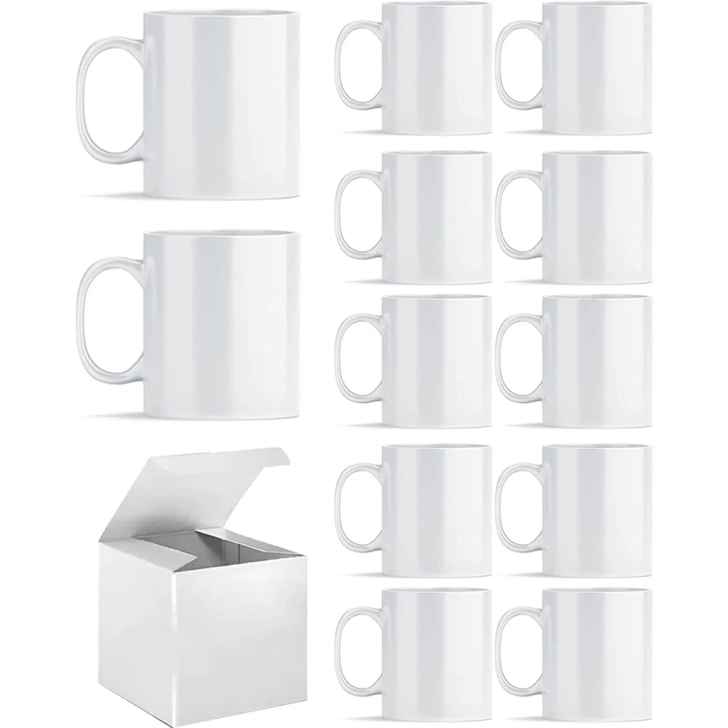 ABBSH Sublimation Mugs, Sublimation White Coffee Mugs Tazas Para Sublimacion Blank 11 OZ With Box for for Coffee, Soup, Tea, Milk, Latte, Hot Cocoa Set of 12