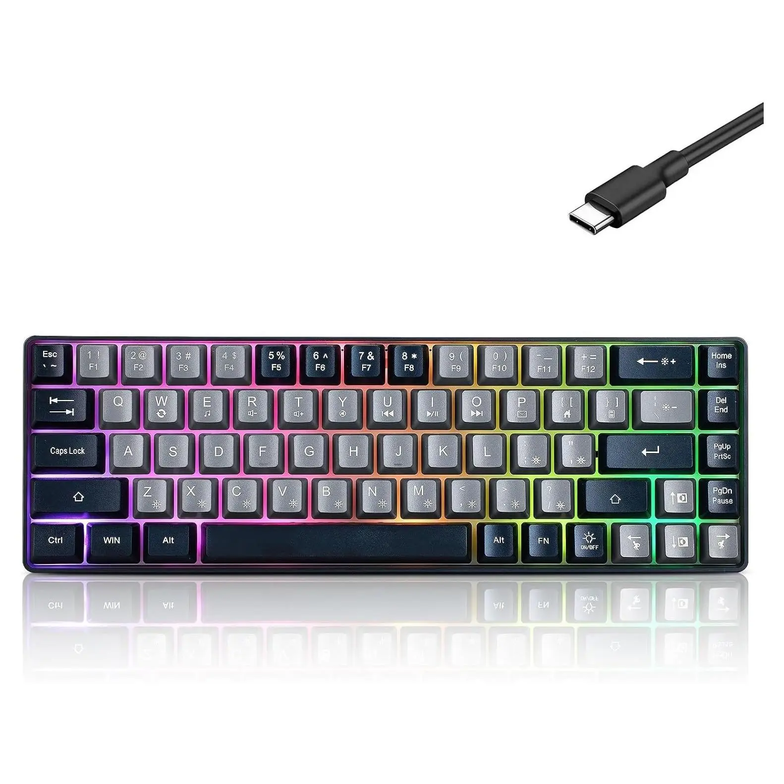 Wired 60% Mechanical Gaming Keyboard, 68-Key Compact RGB Backlit Mini Office Keyboard with Red Switches for PC, Laptop, Mac (Grey and Black)Gift