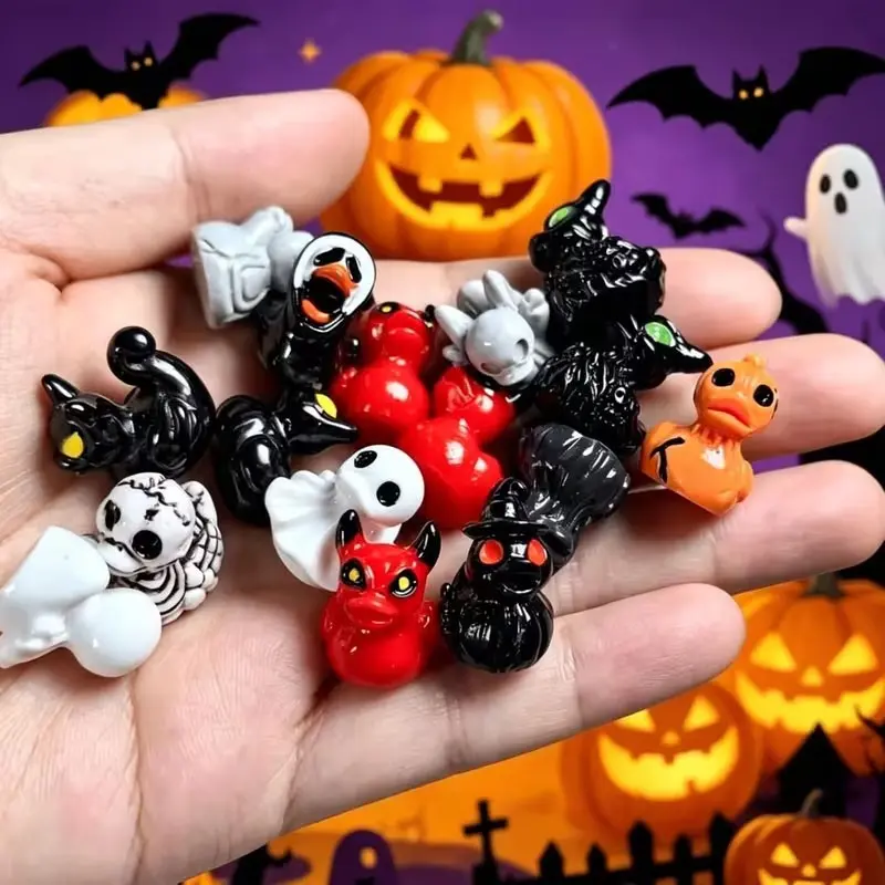 24pcs Mini Plastic Ducks - Spooky Devil, & Skeleton Duck Figures with Black Suitable for Halloween Decorations, Tabletops, Gardens, Party Favors - Cute Creepy Black Devil Duck Ornaments for Themed Parties
