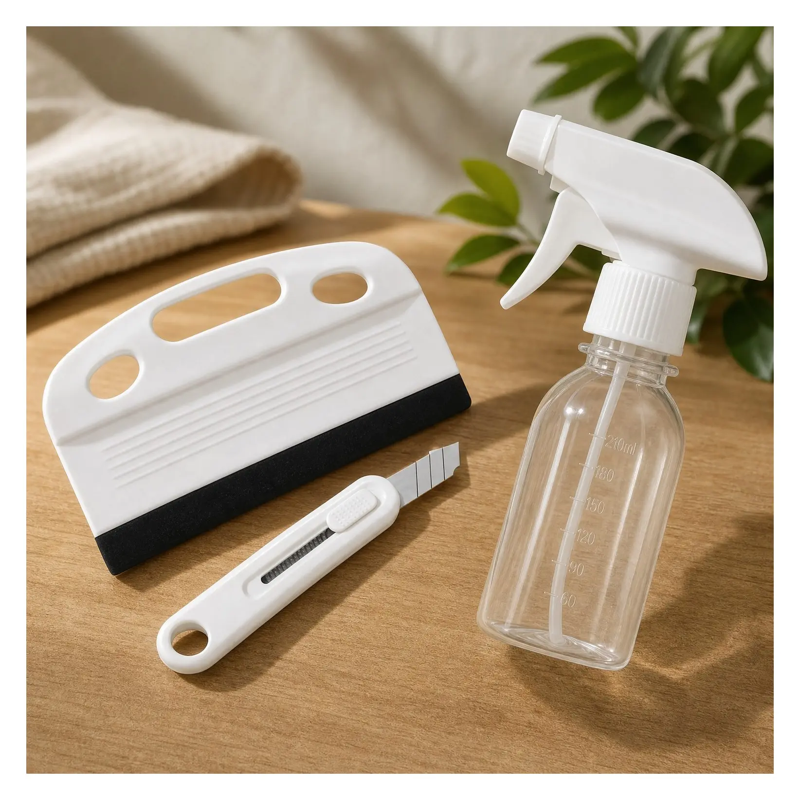 3-Piece Window Film Installation Tool Set, Window Tint Kit with White Suede Squeegee, Utility Knife, 120ml Spray Bottle, Easy to Apply for Window Tints, Privacy Film and Home WallpaperGift