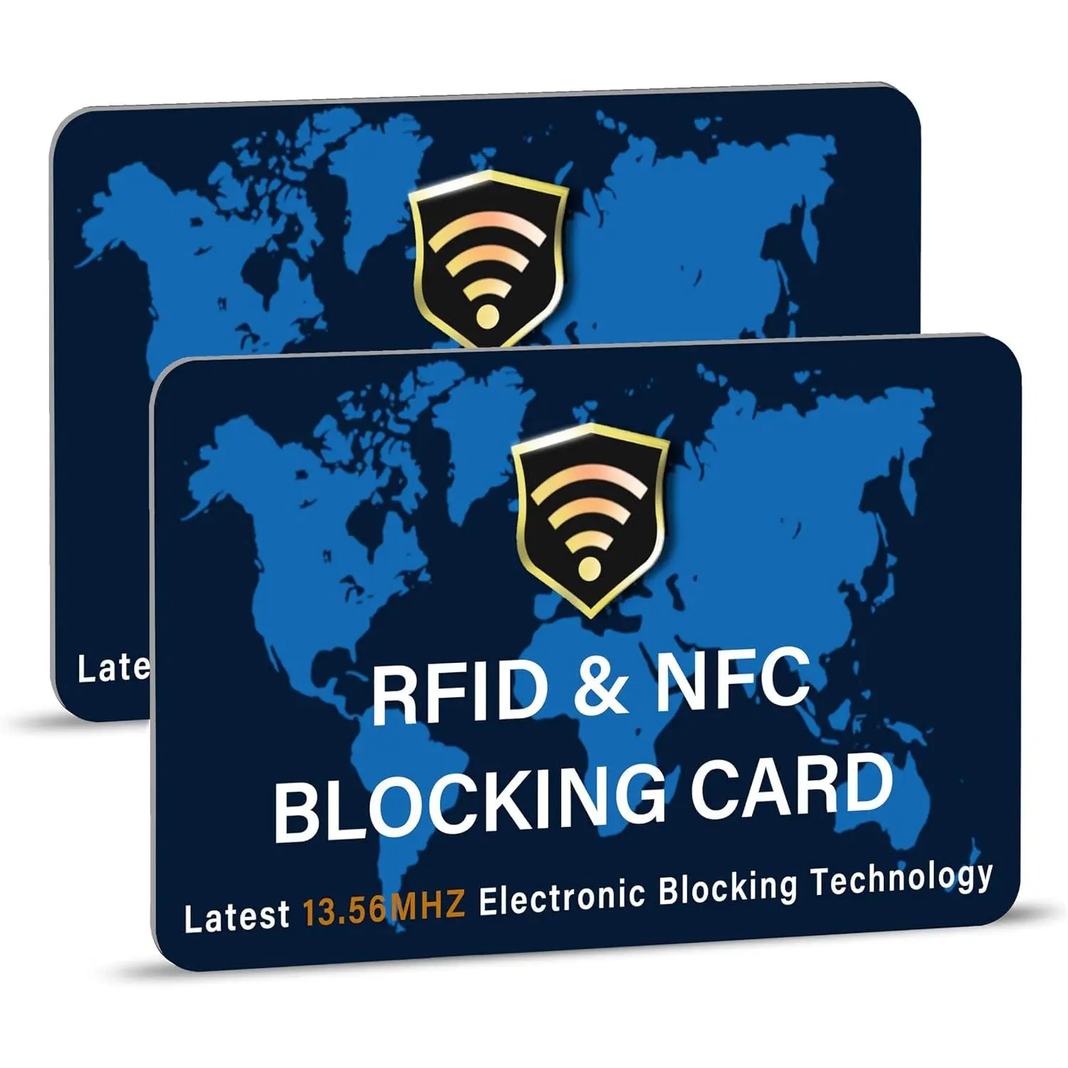 2 Pack RFID Blocking Card for Cred Deb ID Card, WM Blue | Slim Anti- Contactless NFC RFID Blocker Protector, Easily F into Wallet and Purse, for Men & Women