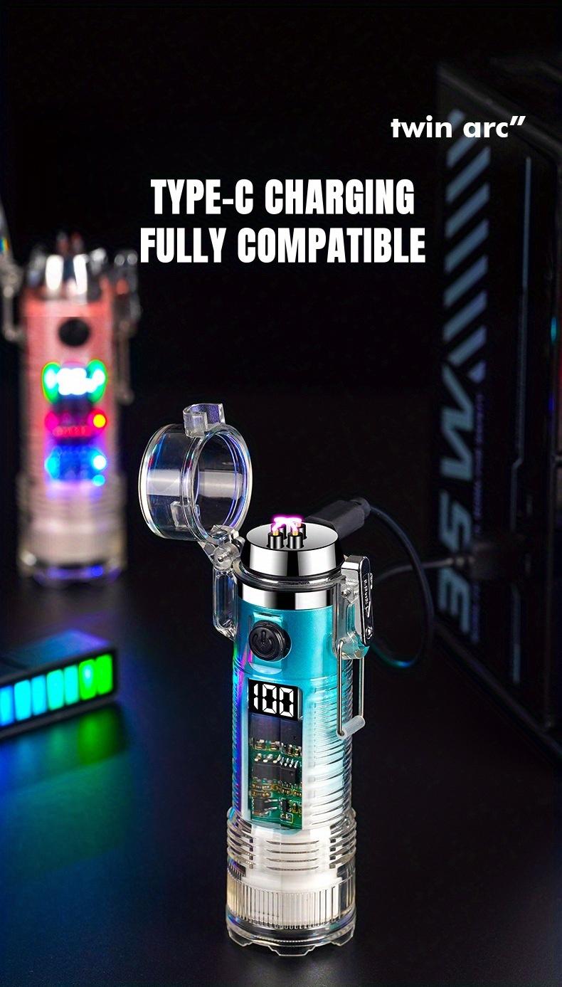 Windproof USB-C Rechargeable Lighter with Flashlight, Fast Charging,Compact & Portable for Camping, Hiking, Travel - Ideal Outdoor Survival, Gifts for Men, Electricians, Mechanics - Safe Flameless Plasma Ignition, Camping Gear