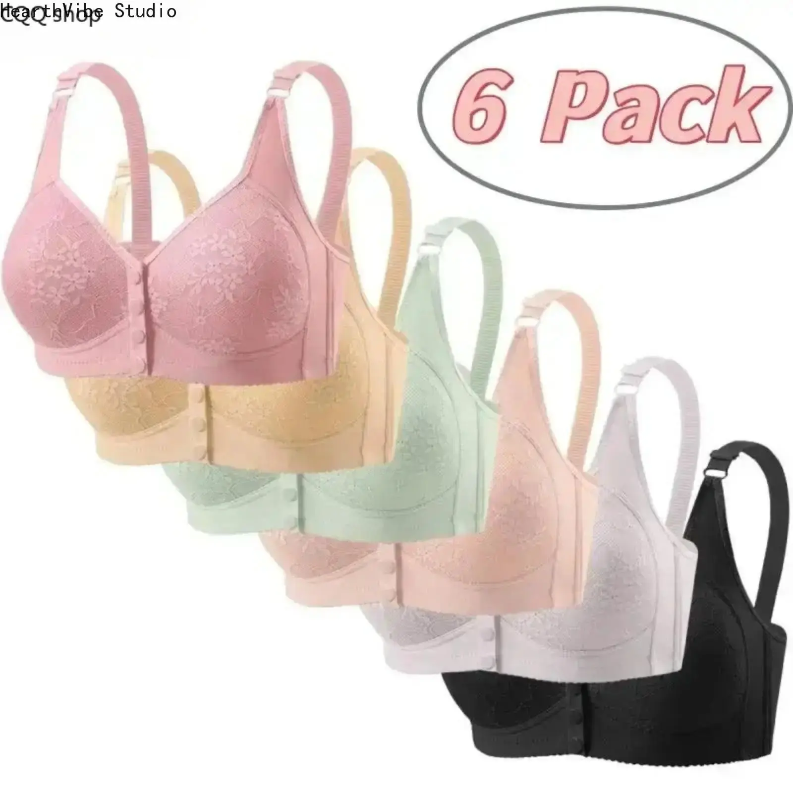 Sports Bra Set Front Closure Wire Free Push Up Thin Cotton Support Lingerie Breathable Comfort Fit for Mom Daily Wear