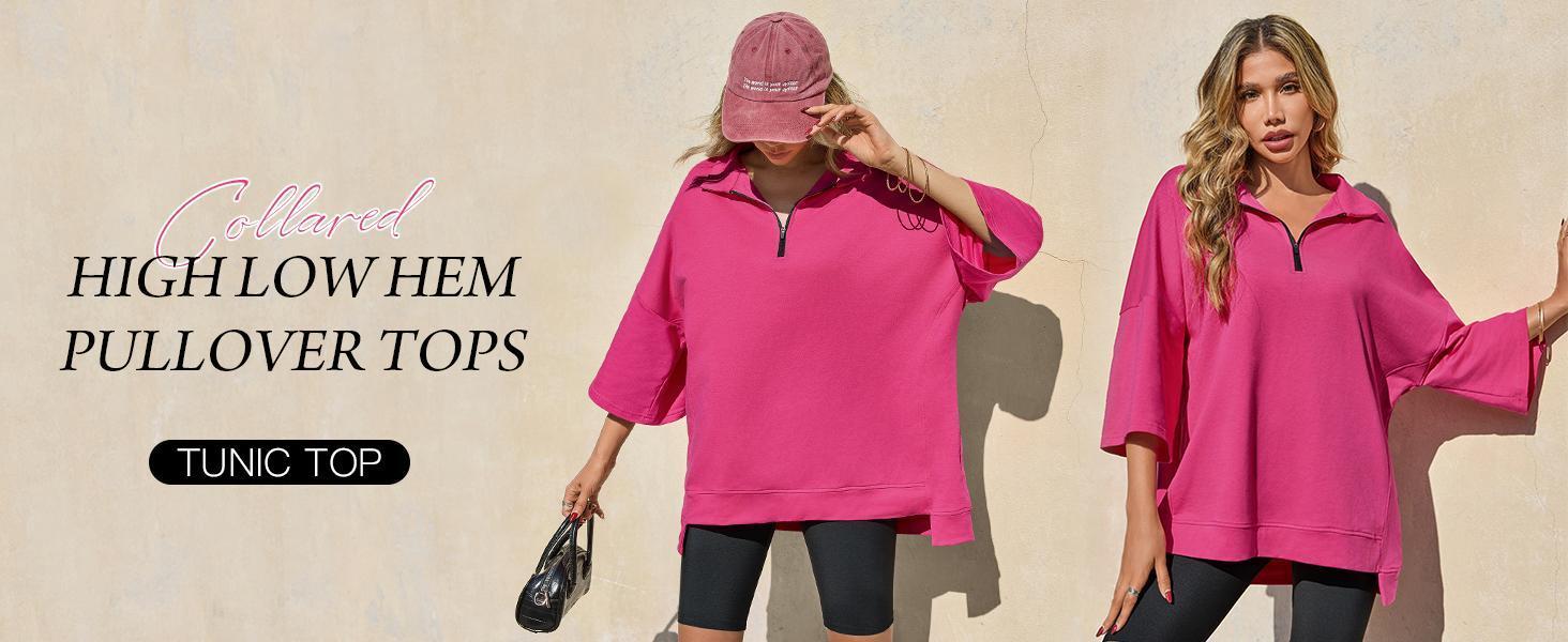 Imily Bela fitness Womens Oversized Sweatshirt Casual Zip Up V Neck 3/4 Sleeve High Low Pullover Tunic Tops Imily Bela fitness Womens Oversized Sweatshirt Casual Zip Up V Neck 3/4 Sleeve High Low Pullover Tunic Tops