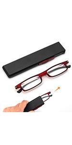 2 Pack Retro Designer Half Moon Reading Glasses Women Men Spring Hinge Half Frame Readers Stylish Slim Eyeglasses with Pouch,Red and Gun Grey 2.0