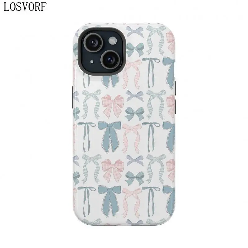 LOSVORF Coquette Pink & Blue Bow Phone Case Compatible Tough Cases
