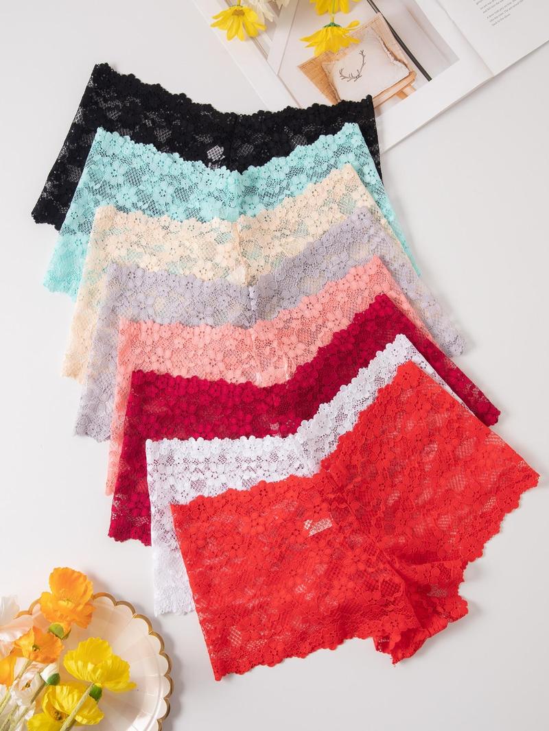 Women's Plain Floral Lace Sheer Panty, Casual Comfy Breathable Knicker for Daily Wear, Ladies Underwear for All Seasons