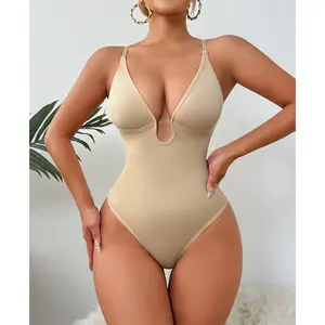 Best Selling Women Deep V Neck Sexy Bodysuit Open Crotch Thong Style Waist Shaping Underwear