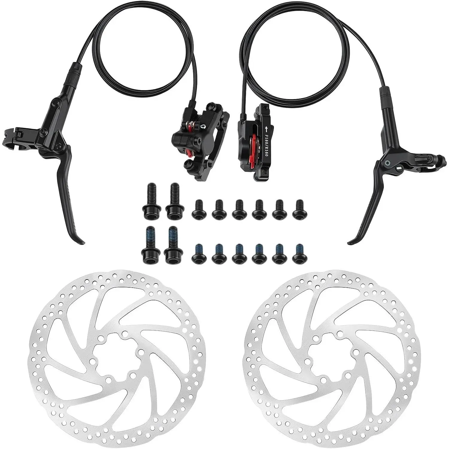 Hydraulic Brakes For Ebike,Ebike Brakes with 160mm Rotors & Ceramic Pads - Complete  4  Hydraulic Brakes for Mountain ,E-,Road ,left front 81cm and right rear 147cm
